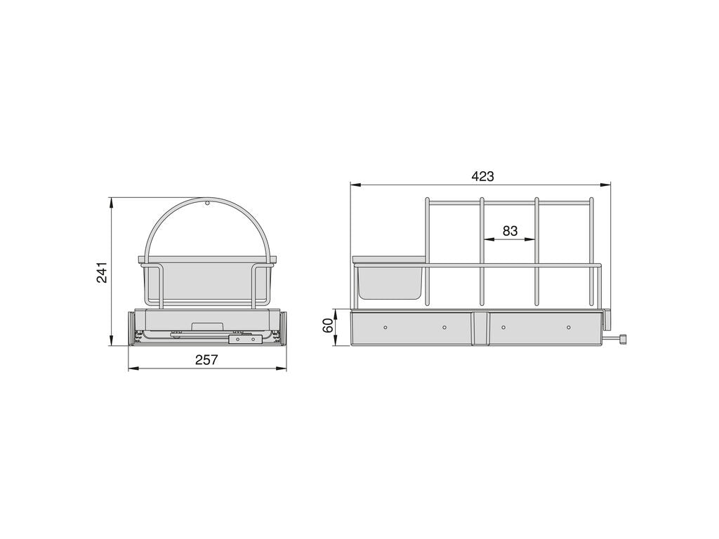 Bandeja para accesorios de cocina con fijación inferior y extracción manual