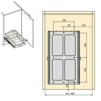Bandeja para accesorios de cocina con fijación inferior y extracción manual