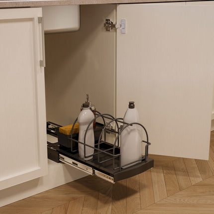 Bandeja para accesorios de cocina con fijación inferior y extracción manual