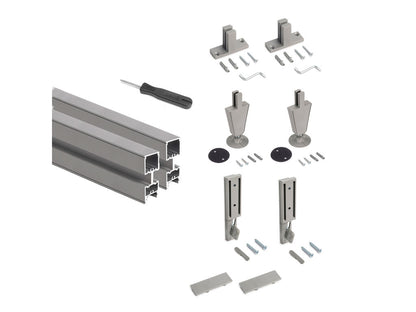 Emuca Set of 2 Zero structures with fittings and profiles for floor and wall mounting with circular leveller, Aluminium and Zamak, Stone Grey