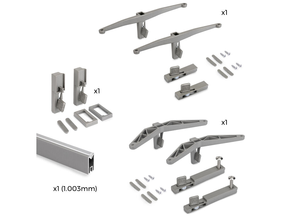 Emuca Kit of supports for 1 wooden shelf, 1 module and 1 hanging bar of length 1m Zero, Zamak, Painted textured black