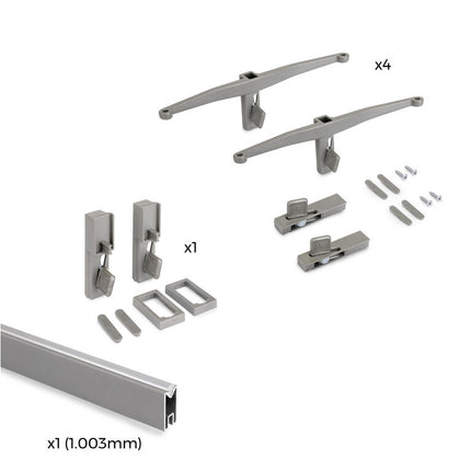 Emuca Kit de soportes para 4 estantes de madera y 1 barra de colgar de longitud 1m Zero, Aluminio y Zamak