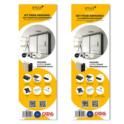 Sistema corredero para armario de 2 puertas con rodadura inferior Placard 74 con tirador Sharp y cierre suave