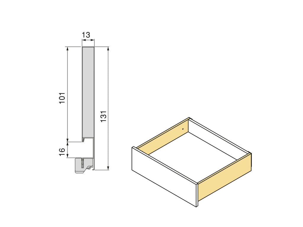 Cajón exterior Vertex con regulación 3D 40kg, altura 131mm