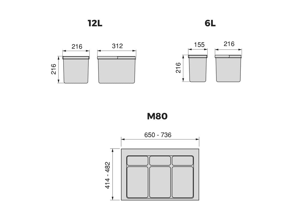 Kit de contenedores de reciclaje para cajón de cocina con base