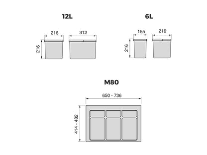 Kit de contenedores de reciclaje para cajón de cocina con base