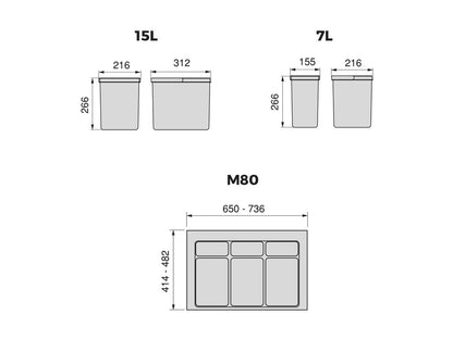 Kit de contenedores de reciclaje para cajón de cocina con base