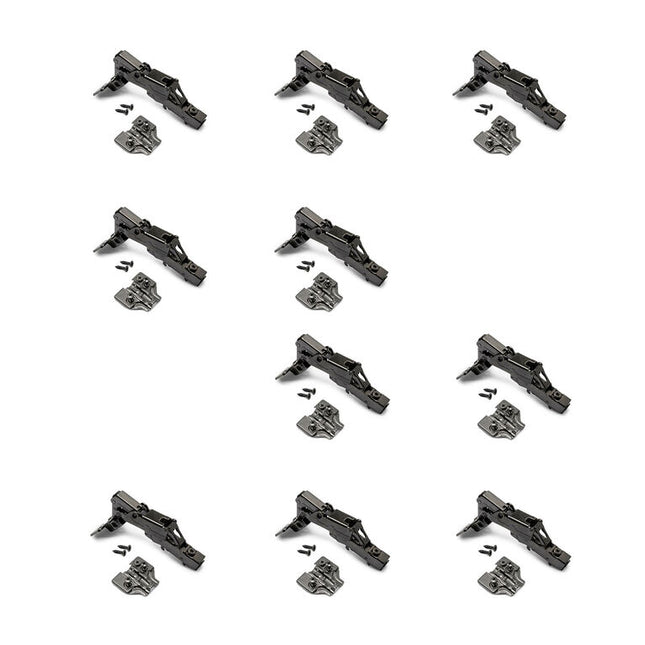 Lote de 10 bisagras rectas X91 apertura 165 grados con cierre suave y suplementos, Niquelado/titanio