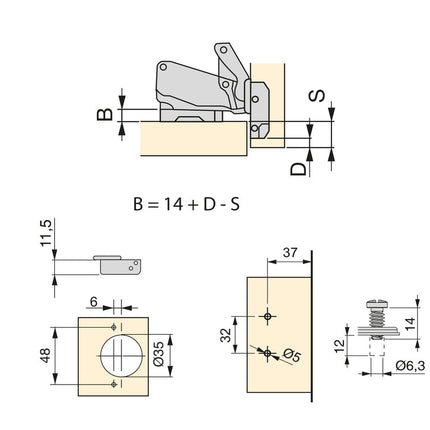Lote de 10 bisagras rectas X91 apertura 165 grados con cierre suave y suplementos, Niquelado/titanio