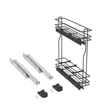 Emuca TitaneMax removable side bottle rack with soft close, 150mm module, Steel, Anthracite grey