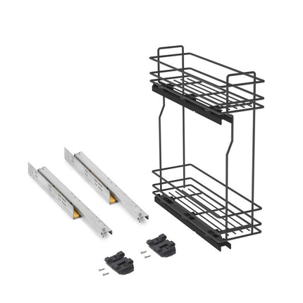 Emuca TitaneMax removable side bottle rack with soft close, 150mm module, Steel, Anthracite grey
