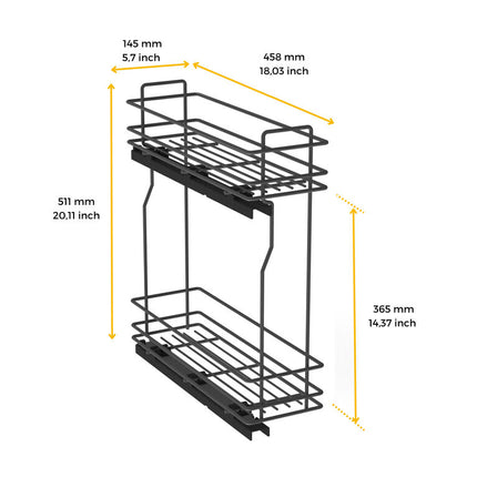 Emuca TitaneMax removable side bottle rack with soft close, 150mm module, Steel, Anthracite grey