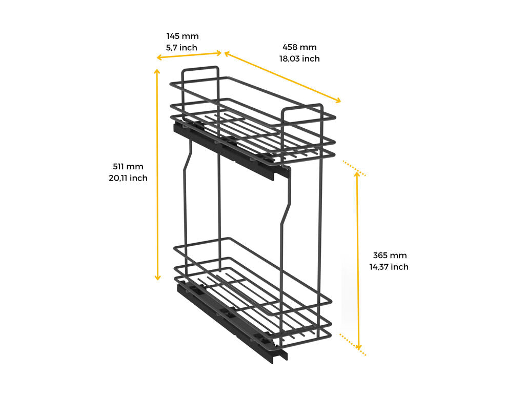 Emuca TitaneMax removable side bottle rack with soft close, 150mm module, Steel, Anthracite grey