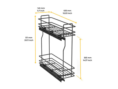 Emuca TitaneMax removable side bottle rack with soft close, 150mm module, Steel, Anthracite grey