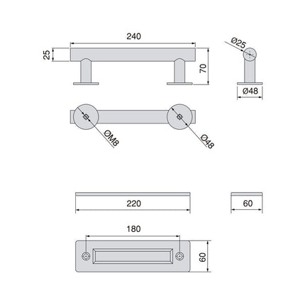 Tirador para puertas correderas colgadas de madera Pasadena, Longitud 240 mm, Intereje 180 mm, Acero, Negro