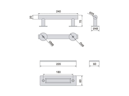 Tirador para puertas correderas colgadas de madera Pasadena, Longitud 240 mm, Intereje 180 mm, Acero, Negro