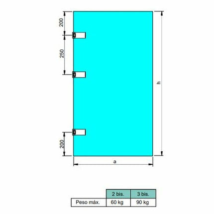 Bisagra para puerta de cristal, bisagra horizontal con pala de 34/40mm, para puerta de 8-12mm