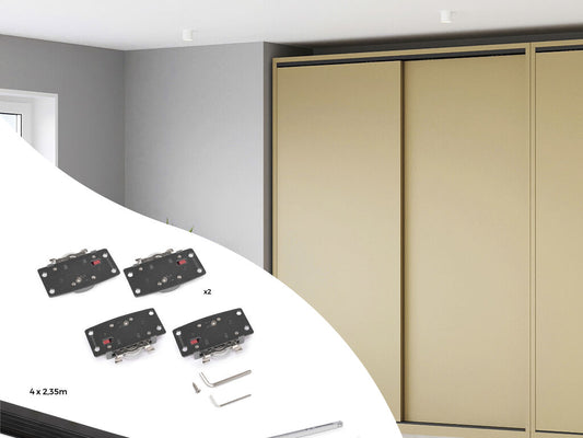 Emuca Hardware kit for 2 sliding doors and soft-closing Flow2 wardrobe with 2.35m surface rails, boards not included, painted black