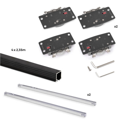Kit de herrajes para armario 2 puertas correderas y cierre suave Flow2 con carriles encastrados 2.35m, tableros no incluidos