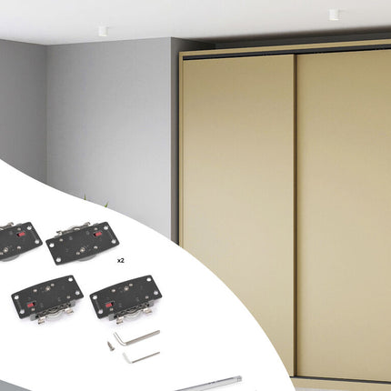 Kit de herrajes para armario 2 puertas correderas y cierre suave Flow2 con carriles encastrados 2.35m, tableros no incluidos