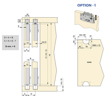 Kit de herrajes para armario 2 puertas correderas y cierre suave Flow2 con carriles encastrados 2.35m, tableros no incluidos