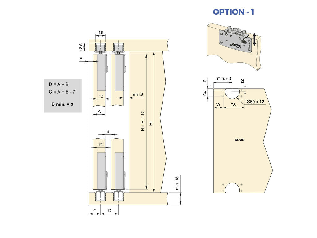 Kit de herrajes para armario 2 puertas correderas y cierre suave Flow2 con carriles encastrados 2.35m, tableros no incluidos