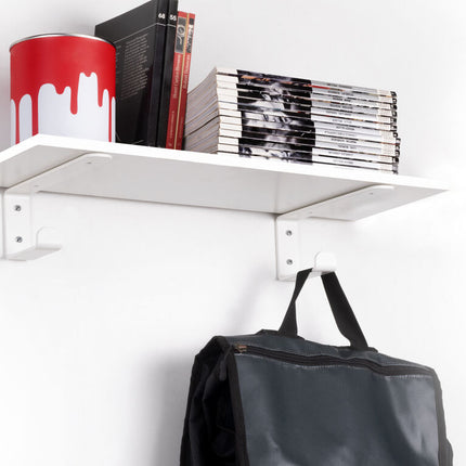 Juego de soportes para estante de madera Shelf con colgador integrado, Acero