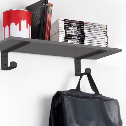 Juego de soportes para estante de madera Shelf con colgador integrado, Acero