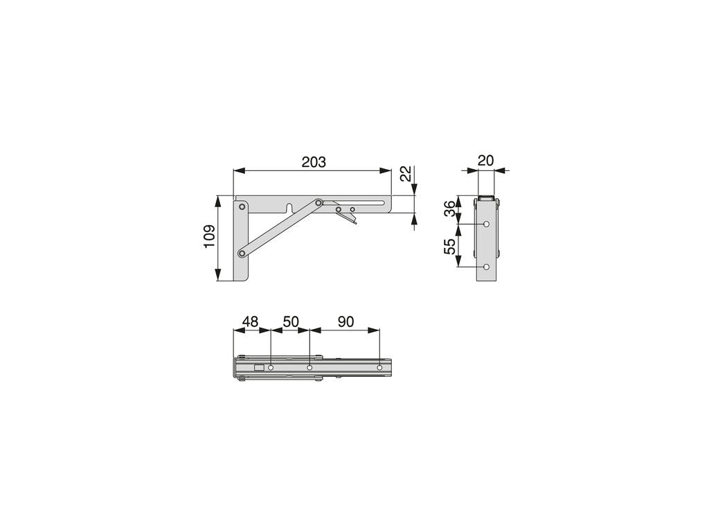 Emuca Folding shelf bracket set, length 403mm, Steel, White painted