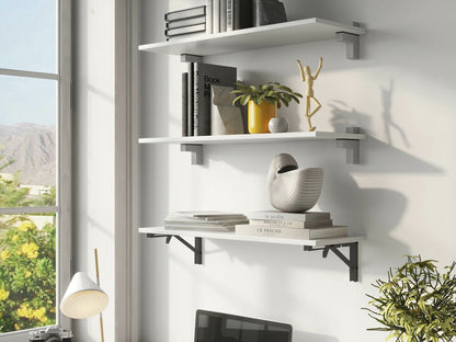 Emuca Folding shelf bracket set, length 403mm, Steel, White painted