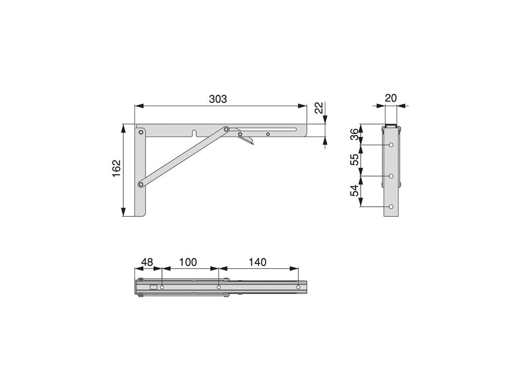 Emuca Folding shelf bracket set, length 403mm, Steel, White painted