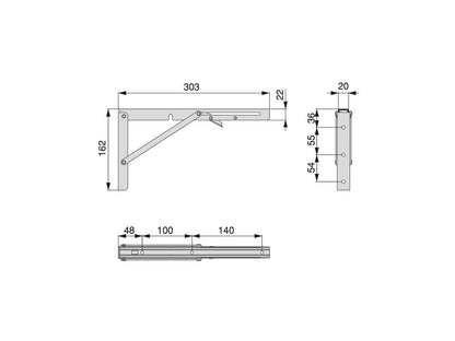 Emuca Folding shelf bracket set, length 403mm, Steel, White painted