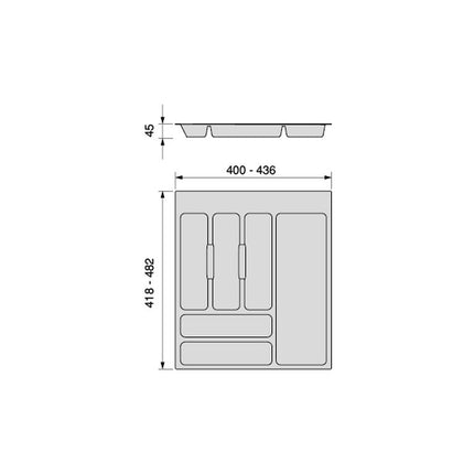 Outlet - x10 Cubertero Optima para cajón Universal, módulo 500mm, Plástico, Gris