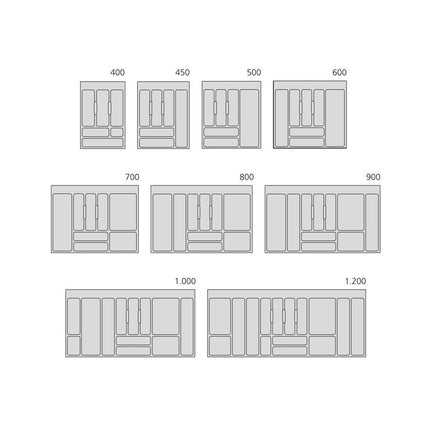 Outlet - x10 Cubertero Optima para cajón Universal, módulo 500mm, Plástico, Gris