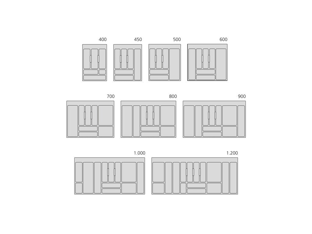 Outlet - x10 Cubertero Optima para cajón Universal, módulo 500mm, Plástico, Gris