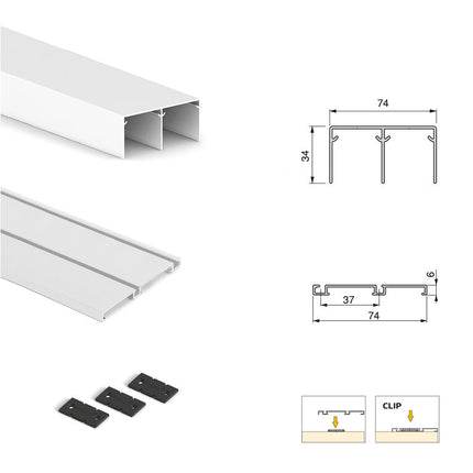 Sistema corredero para armario de 2 puertas con rodadura inferior Placard 74 con tirador Sharp y cierre suave