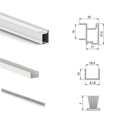 Sistema corredero para armario de 2 puertas con rodadura inferior Placard 74 con tirador Sharp y cierre suave