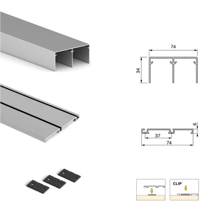Sistema corredero para armario de 2 puertas con rodadura inferior Placard 74 con tirador Sharp y cierre suave