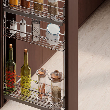 Botellero extraíble SupraMax con cierre suave, lateral izquierdo, 3 bandejas, módulo 150/200mm, Acero, Cromado