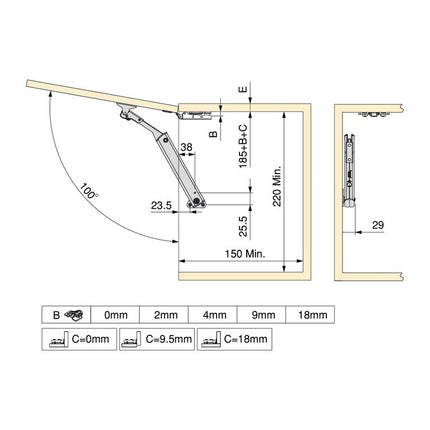 Compás para puertas elevables Altius One, Rango de fuerza 576-2200