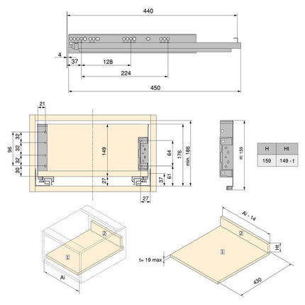 Cajón exterior Simplex 25kg de altura 88mm, Acero