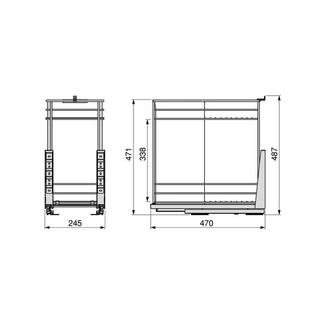 Supra pull-out trolley with baskets and soft-close bottom fixing bread bin, 300mm module, Steel, Chrome
