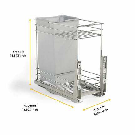 Carro extraíble con cestas y panero Supra de fijación inferior con cierre suave, módulo 300mm, Acero, Cromado