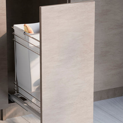 Carro extraíble con cestas y panero Supra de fijación inferior con cierre suave, módulo 300mm, Acero, Cromado