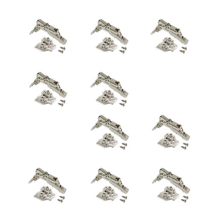 Lote de 10 bisagras rectas X91 apertura 165 grados con cierre suave y suplementos, Niquelado/titanio