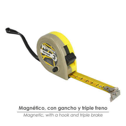 Flexómetro Magnético Amarillo Con Freno 3 Metros / 16 mm. · Vista 3