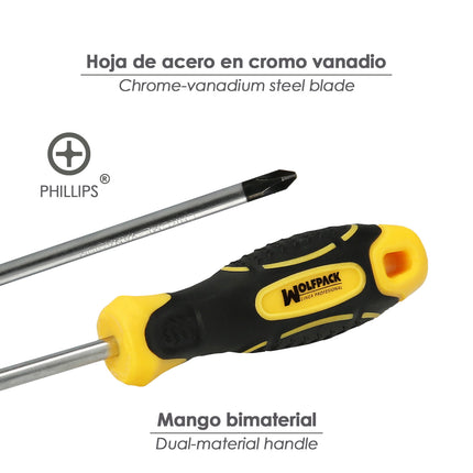 Destornillador Mango Bimaterial Phillips Nº 0 / 75 mm. Destornillador Plano, Cromo Vanadio, · Vista 3