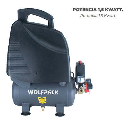 Compresor Aire Wolfpack 6 Litros / 8 Bares / 1,1 Kw - 1,5 HP Sin Aceite · Vista 4