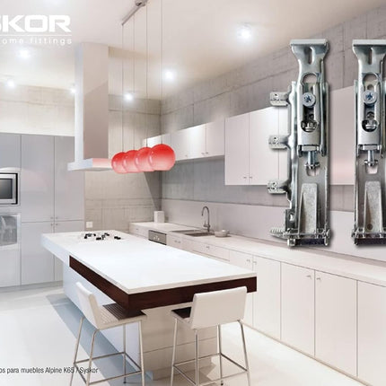 Syskor 2 Juegos Ajustable Cocina Colgador Oculto para Muebles Suspendidos Soporte para Colgar Armarios, la Carga: 65 Kg Placa + 2X Tapas Blancas