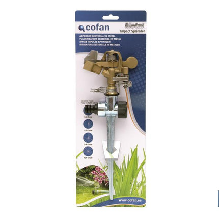 Aspersor sectorial 360º con piqueta | De metal | Para jardín y agricultura | Superficies grandes